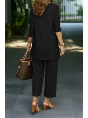 Kadın Uzun Kollu önü Açık Modal Ceket Kolsuz Viskon Iki Iplik Bluz Ve Pantolon üçlü Takım