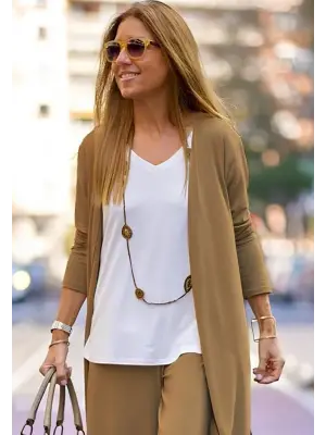 Kadın Uzun Kollu önü Açık Viskon Ceket Ve Pantolon Ikili Takım