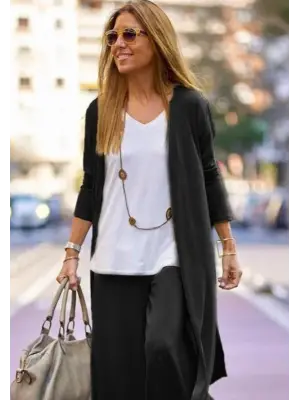 Kadın Uzun Kollu önü Açık Viskon Ceket Ve Pantolon Ikili Takım