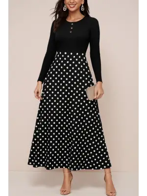 Kadın Uzun Kollu önü Düğmeli Viskon Bluz Eteği örme Maxi Krep Elbise