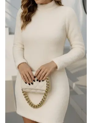 Kadın Uzun Kollu Peluş Mini Boy Elbise