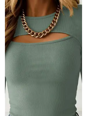 Kadın Uzun Kollu Pencere Detaylı Kaşkorse Bluz