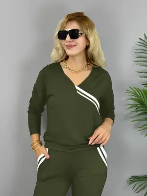 Kadın Uzun Kollu Ribana Detaylı Takım