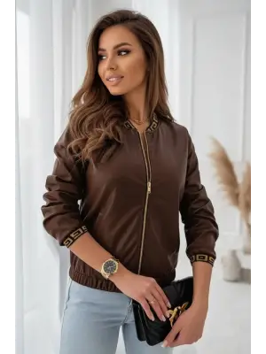 Kadın Uzun Kollu Ribanalı önden Fermuarlı Deri Ceket