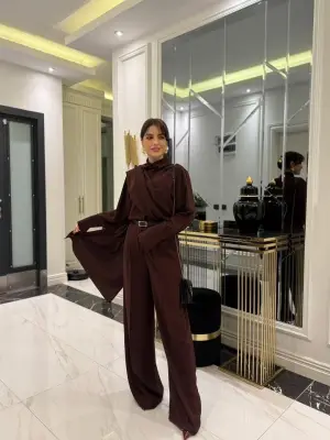 Kadın Uzun Kollu şal Detaylı Bluz Ve Pantolon Ikili Takım