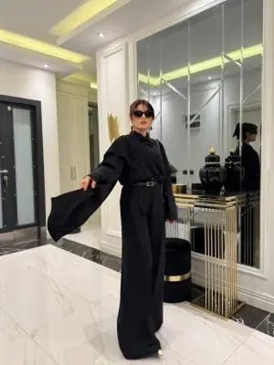 Kadın Uzun Kollu şal Detaylı Bluz Ve Pantolon Ikili Takım