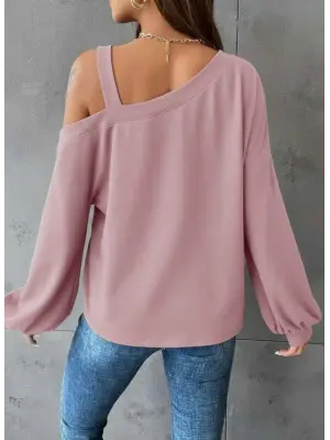 Kadın Uzun Kollu Tek Omuz Askı Detay Salaş Dalgıç Bluz