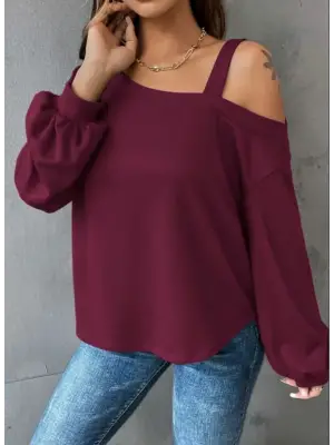 Kadın Uzun Kollu Tek Omuz Askı Detay Salaş Dalgıç Bluz