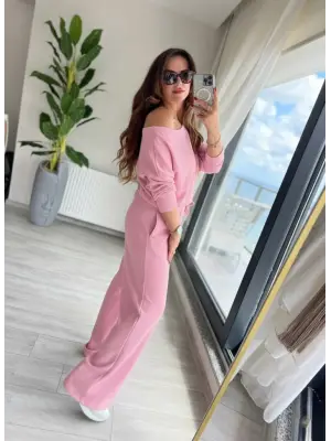 Kadın Uzun Kollu Tek Omuzdan Açık Dalgıç Bluz Ve Pantolon Ikili Takım