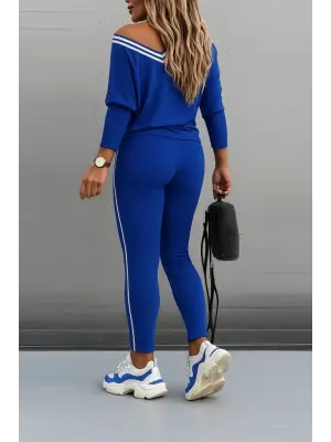 Kadın Uzun Kollu Tek Omuzu Açık Detaylı Viskon Iki Iplik Bluz Ve Pantolon Ikili Takım