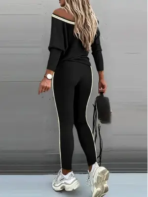 Kadın Uzun Kollu Tek Omuzu Açık Detaylı Viskon Iki Iplik Bluz Ve Pantolon Ikili Takım