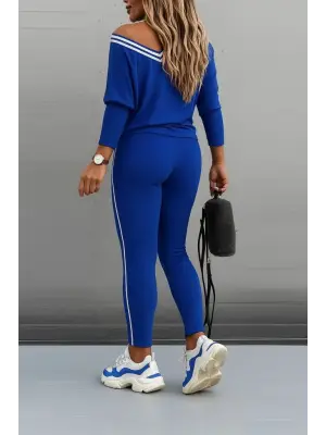 Kadın Uzun Kollu Tek Omuzu Açık Detaylı Viskon Iki Iplik Bluz Ve Pantolon Ikili Takım