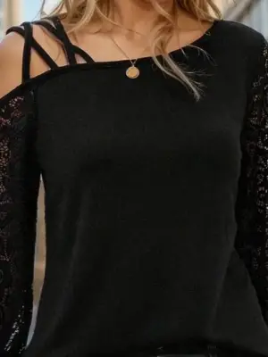 Kadın Uzun Kollu Tek Omuzu çapraz şerit Detaylı Viskon Iki Iplik Bluz