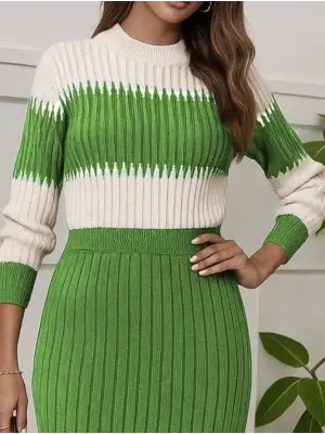 Kadın Uzun Kollu Triko Etekli Takım