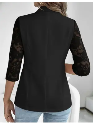 Kadın Uzun Kollu Truvakar Kol önden Düğmeli Cepli Dantelli Atlas Ceket