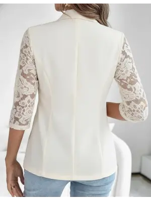 Kadın Uzun Kollu Truvakar Kol önden Düğmeli Cepli Dantelli Atlas Ceket