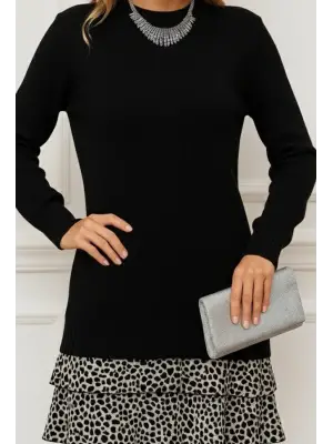 Kadın Uzun Kollu üst şardonlu Kaşkorse Alt Süprem Desenli Elbise