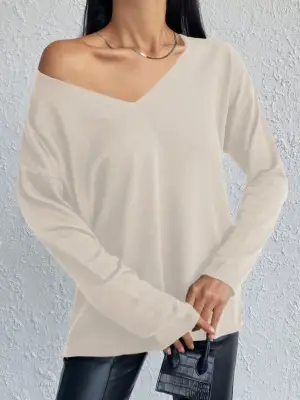 Kadın Uzun Kollu V Yaka Triko Bluz