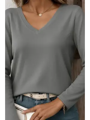 Kadın Uzun Kollu V Yaka Triko Bluz