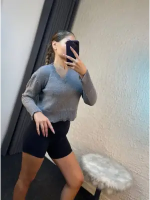 Kadın Uzun Kollu V Yaka Triko Kazak