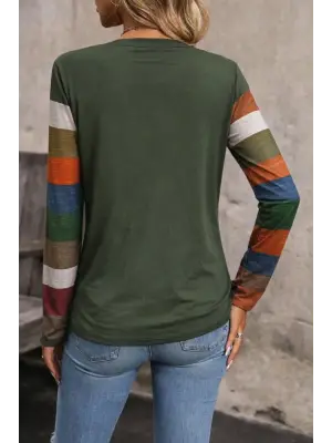 Kadın Uzun Kollu V Yakalı Cepli çok Renkli Viskon Bluz