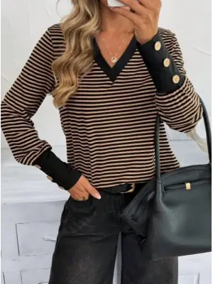 Kadın Uzun Kollu V Yakalı Desenli Süprem Bluz