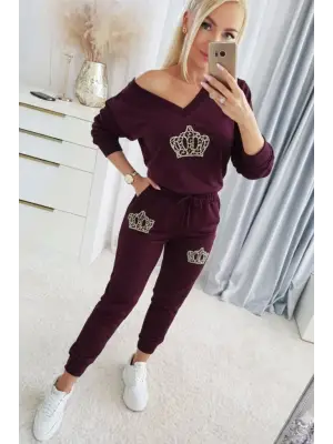 Kadın Uzun Kollu V Yakalı Desenli Viskon İki İplik Bluz Ve Pantolon İkili Takım