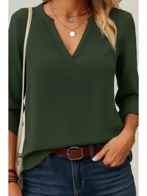 Kadın Uzun Kollu V Yakalı Ithal Krep Bluz