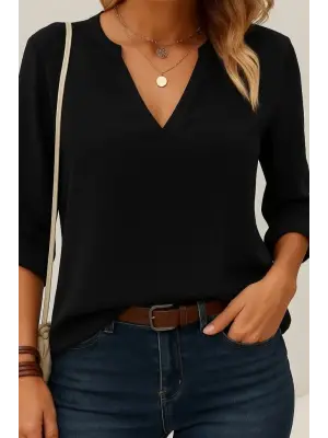 Kadın Uzun Kollu V Yakalı Ithal Krep Bluz