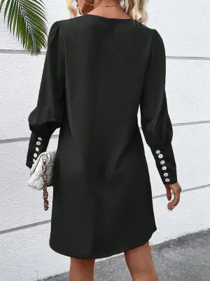 Kadın Uzun Kollu V Yakalı Kısa Ithal Krep Elbise