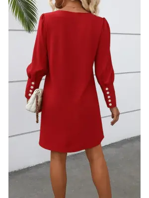 Kadın Uzun Kollu V Yakalı Kısa Ithal Krep Elbise