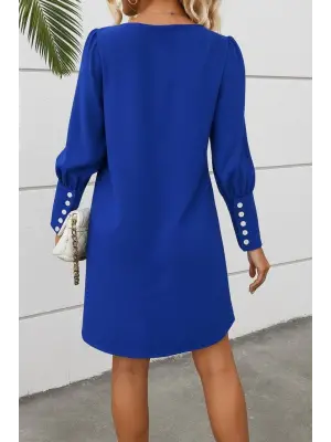 Kadın Uzun Kollu V Yakalı Kısa Ithal Krep Elbise