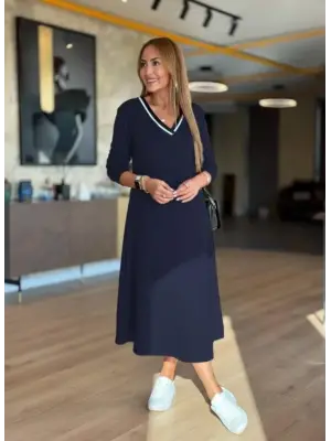 Kadın Uzun Kollu V Yakalı Midi çağla Yeşili Modal Elbise