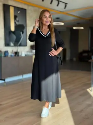 Kadın Uzun Kollu V Yakalı Midi Modal Elbise