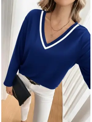 Kadın Uzun Kollu V Yakalı Viskon Iki Iplik Bluz