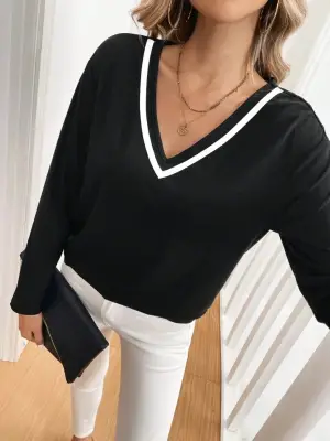 Kadın Uzun Kollu V Yakalı Viskon Iki Iplik Bluz