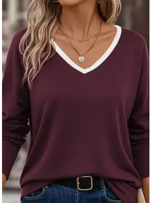 Kadın Uzun Kollu V Yakalı Viskon Iki Iplik Bluz