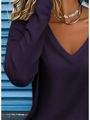 Kadın Uzun Kollu V Yakalı Viskon Iki Iplik Bluz