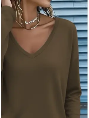 Kadın Uzun Kollu V Yakalı Viskon Iki Iplik Bluz