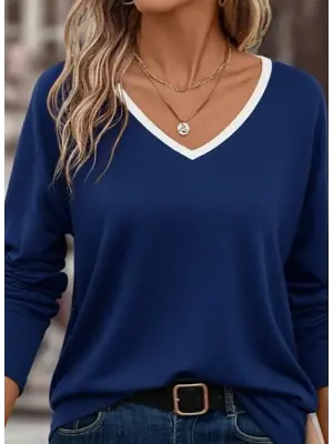 Kadın Uzun Kollu V Yakalı Viskon Iki Iplik Bluz