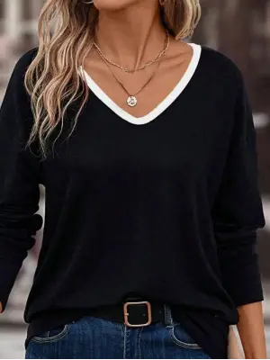 Kadın Uzun Kollu V Yakalı Viskon Iki Iplik Bluz