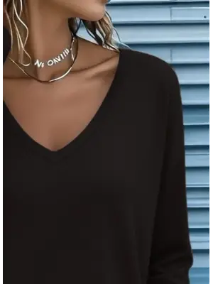 Kadın Uzun Kollu V Yakalı Viskon Iki Iplik Bluz