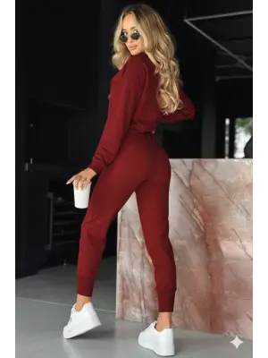 Kadın Uzun Kollu V Yakalı Viskon Iki Iplik Bluz Ve Pantolon Ikili Takım