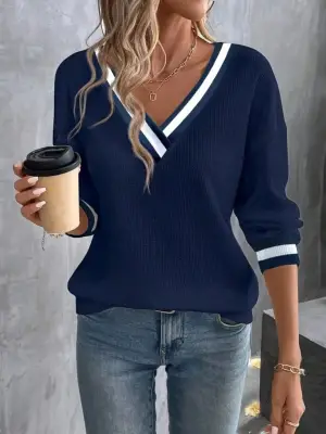 Kadın Uzun Kollu V Yakalı Waffle Bluz