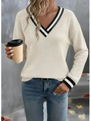 Kadın Uzun Kollu V Yakalı Waffle Bluz