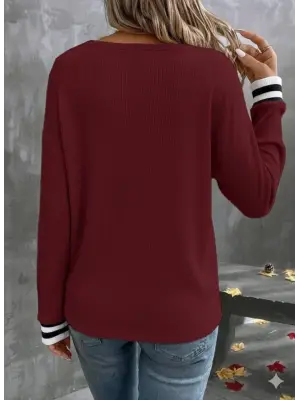 Kadın Uzun Kollu V Yakalı Waffle Bluz