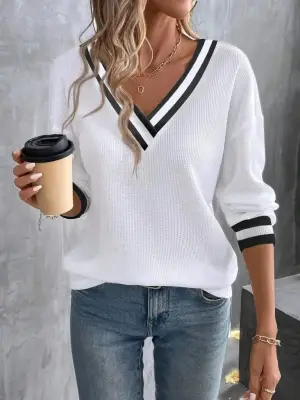 Kadın Uzun Kollu V Yakalı Waffle Bluz
