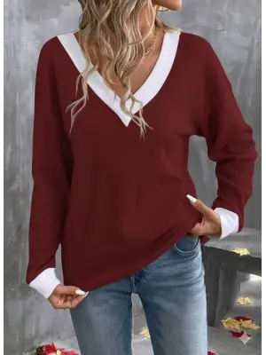 Kadın Uzun Kollu V Yakalı Waffle Bluz