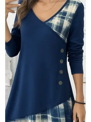 Kadın Uzun Kollu V Yakalı Yün Viskon Ve Desenli Süprem Elbise