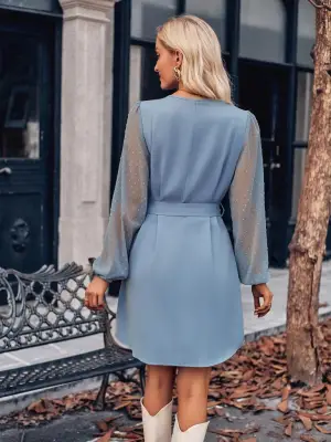 Kadın Uzun Kollu Bağcıklı Belden Kuşaklı Elbise